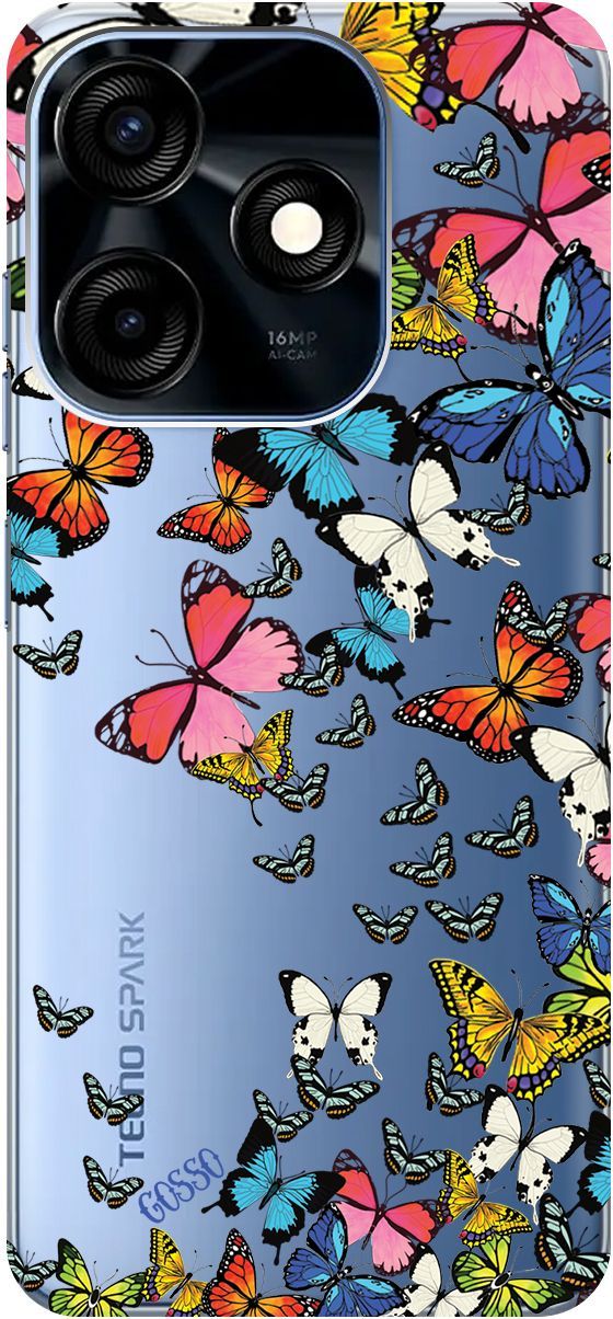 

Чехол на Tecno Spark 10C с 3D принтом "Magic Butterflies" прозрачный, Прозрачный;желтый, 159586