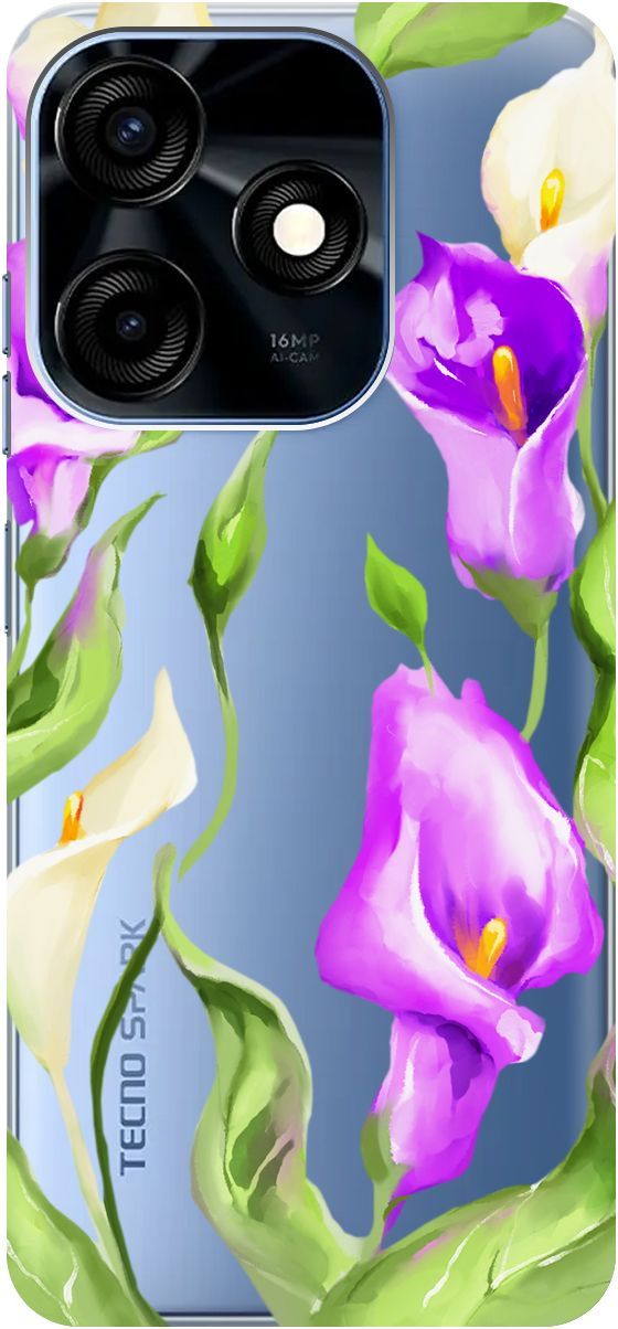 

Чехол на Tecno Spark 10C с 3D принтом "Amazing Callas" прозрачный, Прозрачный;фиолетовый, 159586