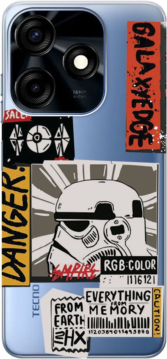 

Чехол на Tecno Spark 10C с 3D принтом "Stormtrooper Stickers" прозрачный, Прозрачный;белый, 159587
