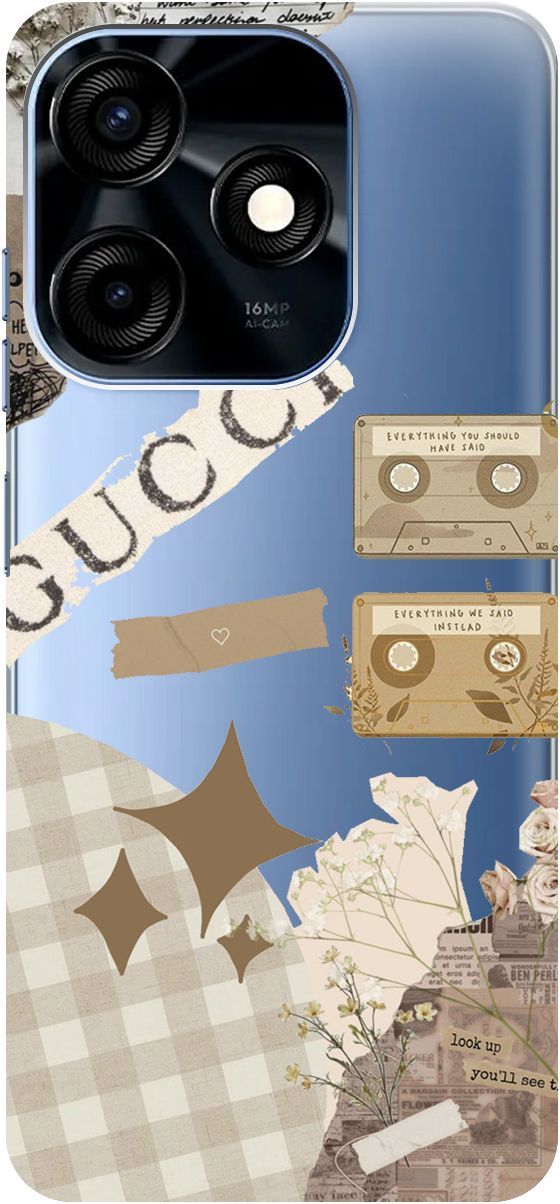 

Чехол на Tecno Spark 10C с 3D принтом "GUCCI Stickers" прозрачный, Прозрачный;бежевый, 159587