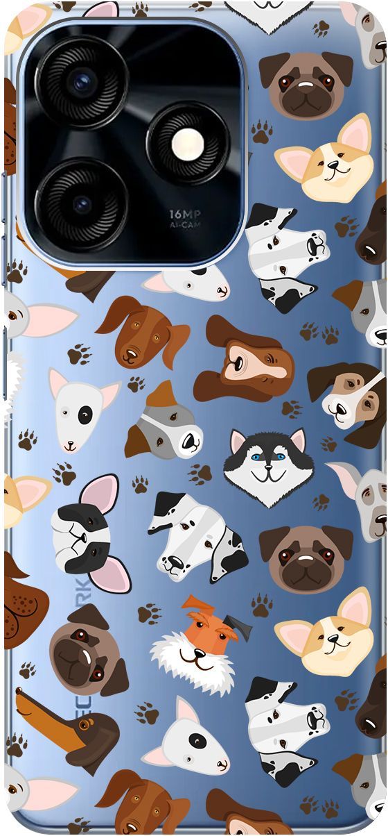 

Чехол на Tecno Spark 10C с 3D принтом "Dogs Pattern" прозрачный, Прозрачный;коричневый, 159587