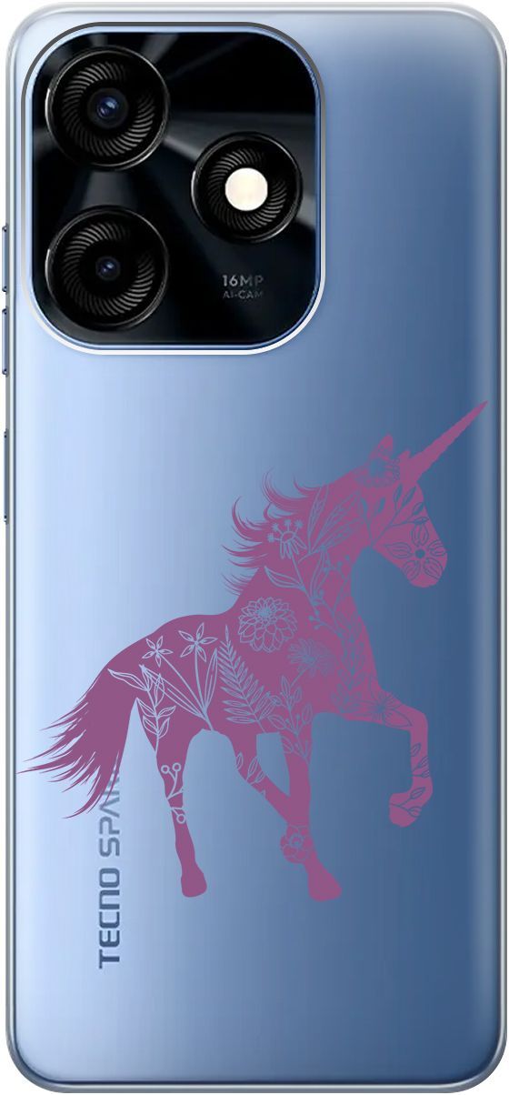 

Чехол на Tecno Spark 10C с 3D принтом "Floral Unicorn" прозрачный, Прозрачный;фиолетовый, 159587