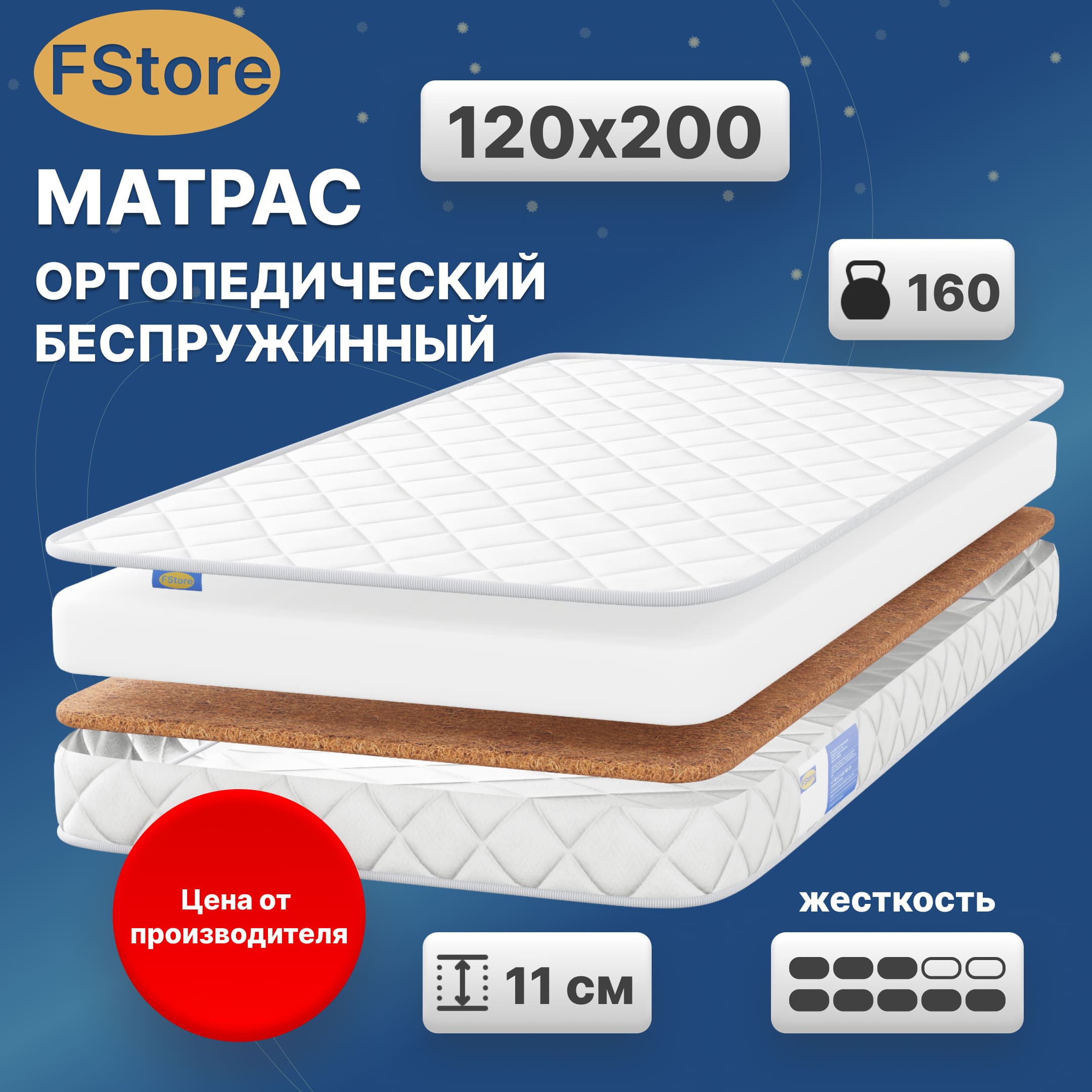 

Ортопедический матрас FStore Roll Eco Deluxe, Беспружинный, 120х200 см, Белый, Roll Eco Deluxe