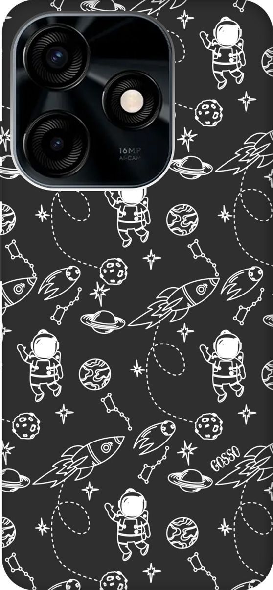 

Чехол на Tecno Spark 10C с 3D принтом "Space W" черный, Черный;белый, 159588