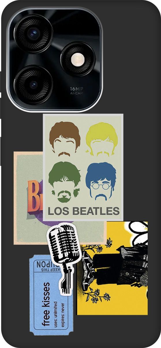 

Чехол на Tecno Spark 10C с 3D принтом "Beatles Stickers" черный, Черный;белый, 159589