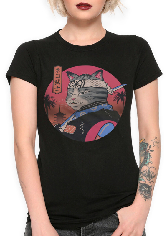 

Футболка женская Dream Shirts Кот-Самурай черная M, Кот-Самурай