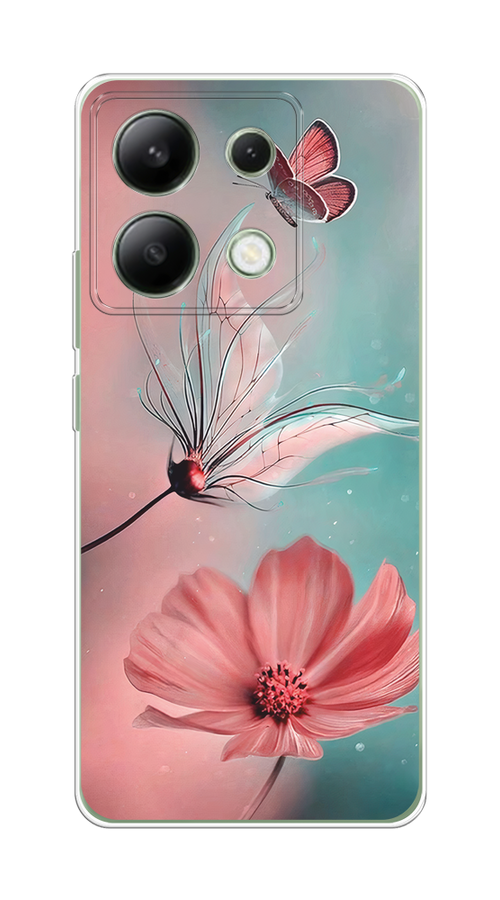 

Чехол на Xiaomi Redmi Note 13 4G (Global) "Бабочка и цветок", Голубой;розовый, 321050-1
