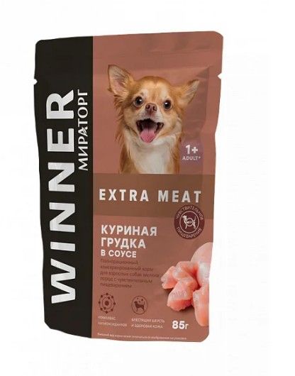 Влажный корм для собак Мираторг Extra Meat с куриной грудкой в соусе 24 шт х 85 г 1106₽