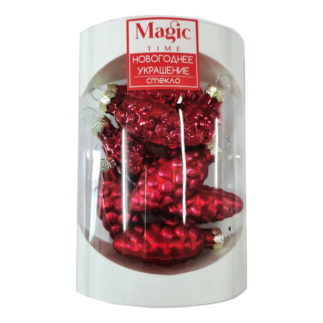 Набор елочных игрушек Magic Time Красные шишки стекло 5 х 2,5 х 2,5 см 8 шт