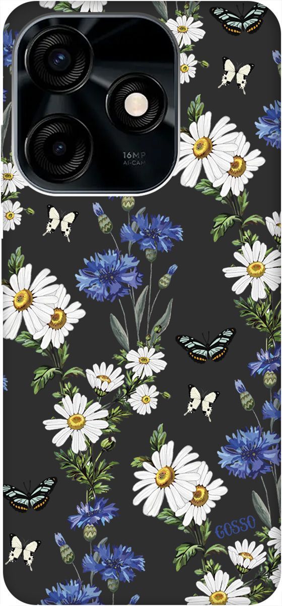 

Чехол на Tecno Spark 10C с 3D принтом "Hello, Camomiles" черный, Черный;белый, 159589