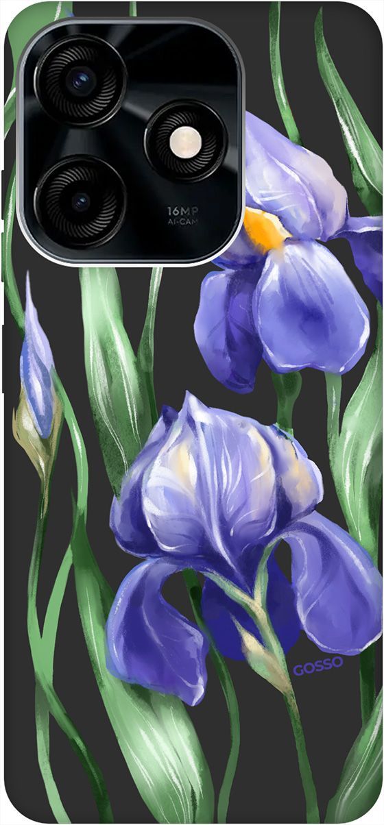 

Чехол на Tecno Spark 10C с 3D принтом "Amazing Irises" черный, Черный;зеленый, 159589