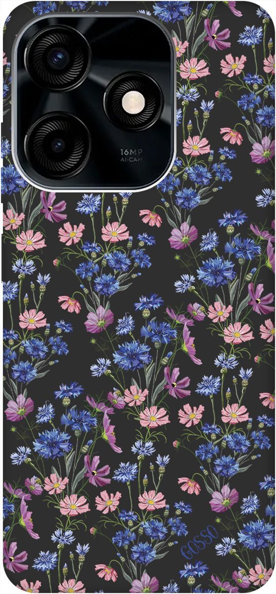 

Чехол на Tecno Spark 10C с 3D принтом "Lovely Cornflowers" черный, Черный;голубой, 159589
