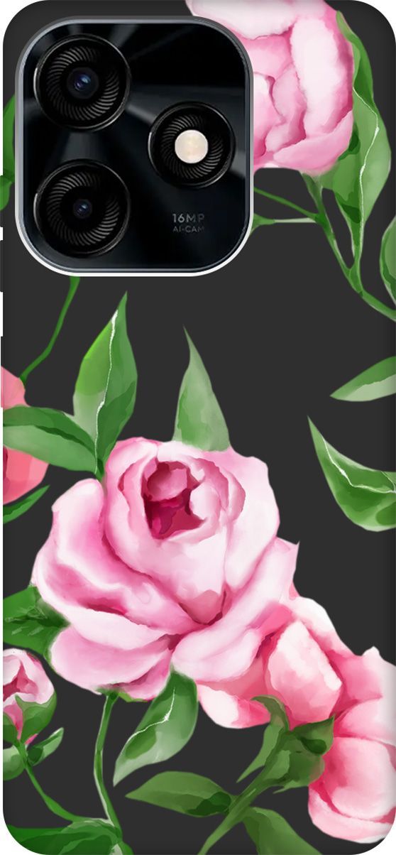

Чехол на Tecno Spark 10C с 3D принтом "Amazing Peonies" черный, Черный;зеленый, 159589