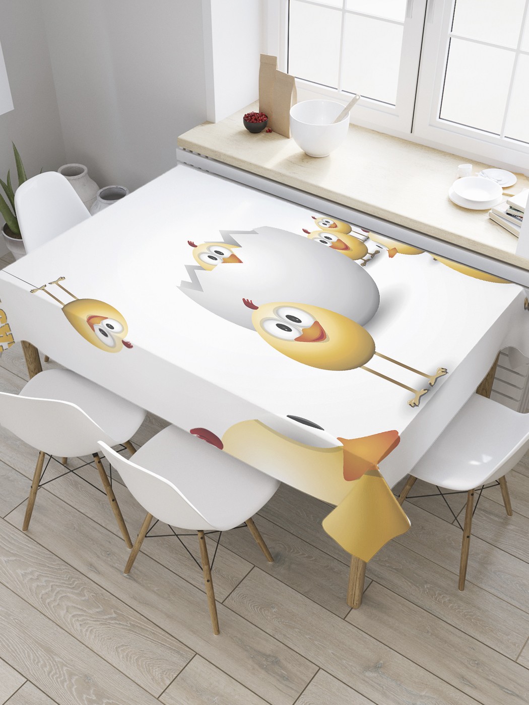 

Скатерть прямоугольная JoyArty "Яичная скорлупа и птенцы" из оксфорда, 180x145 см, Желтый, Яичная скорлупа и птенцы