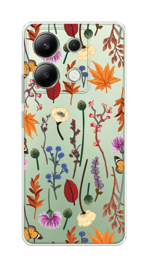 

Чехол на Xiaomi Redmi Note 13 4G (Global) "Orange Purple flowers", Оранжевый;красный;розовый;желтый;прозрачный, 321050-1