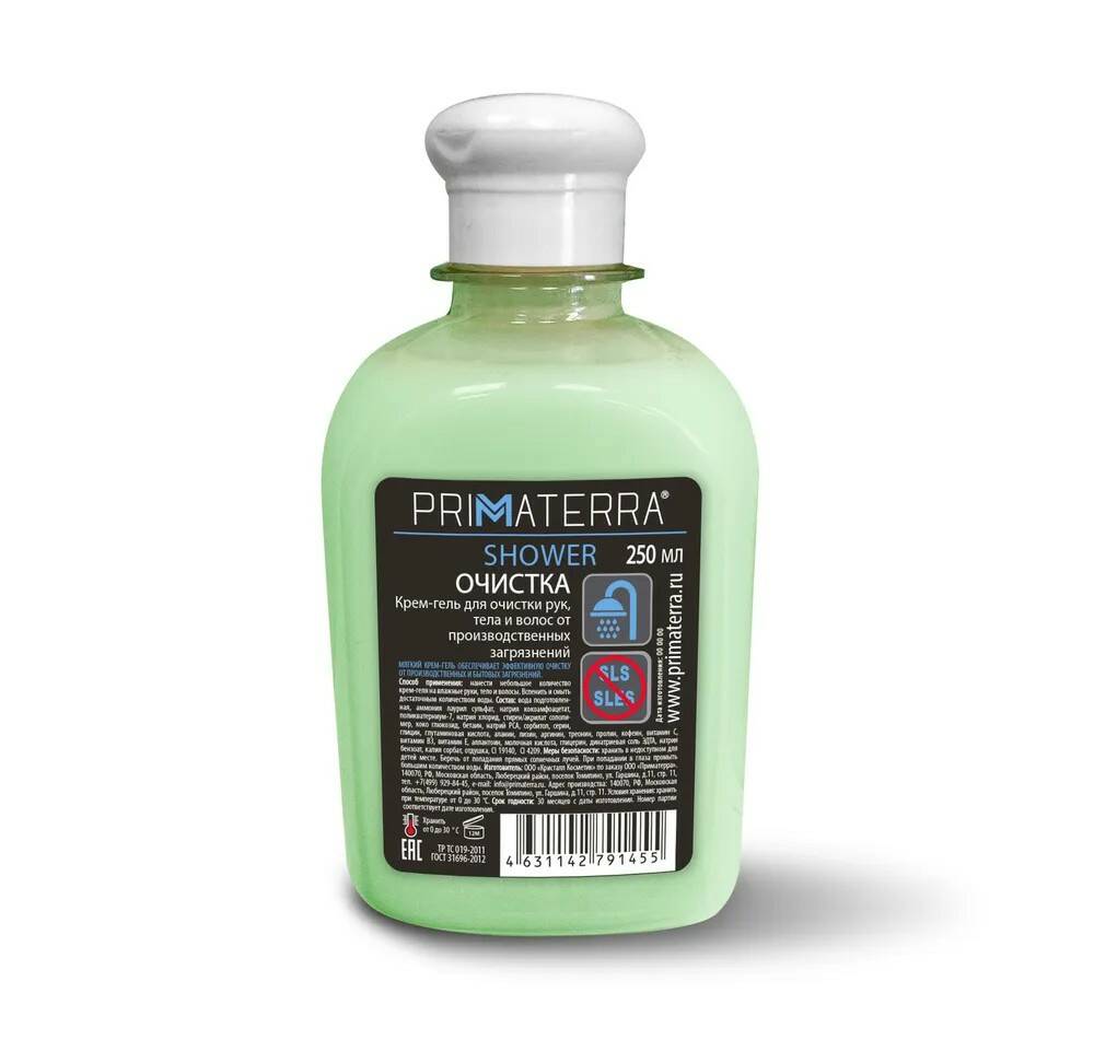 Крем-гель для тела волос TM Primaterra Shower от производственных загрязнений флакон 250мл кофеин бензоат натрий раствор для п к введ 20% 1мл 10шт