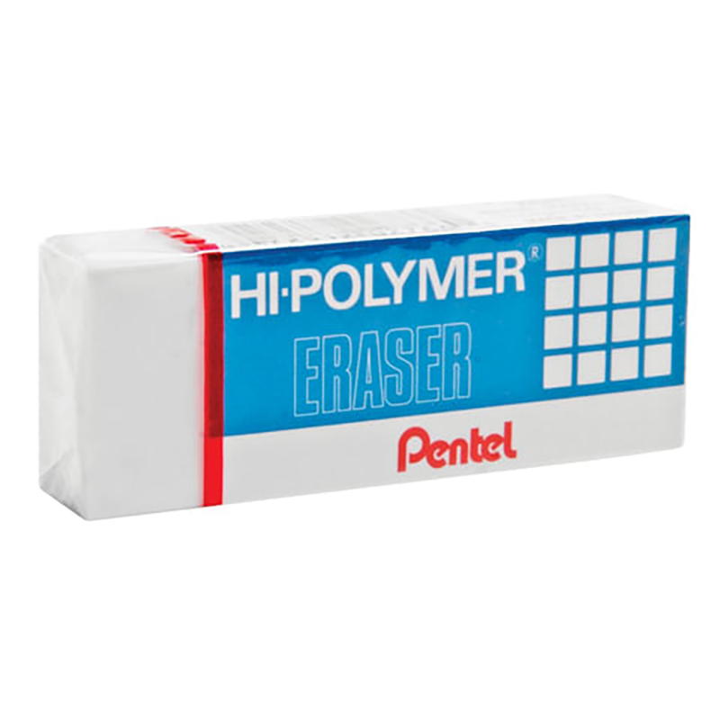 фото Ластик pentel япония hi-polymer eraser 35х16х11,5мм белый прямоуг.картон.держатель zeh-03