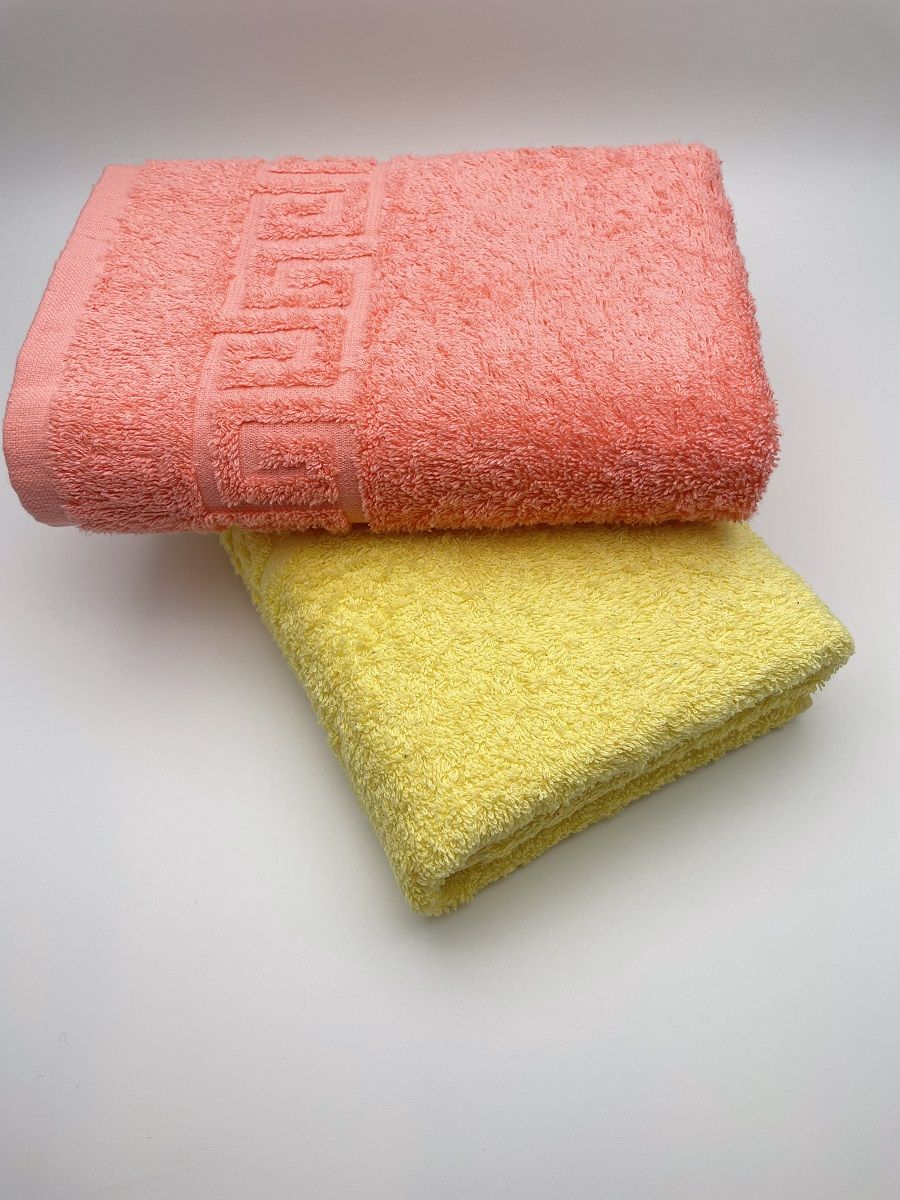 фото Комплект махровых полотенец для лица и тела "желтый+коралл" tm textile