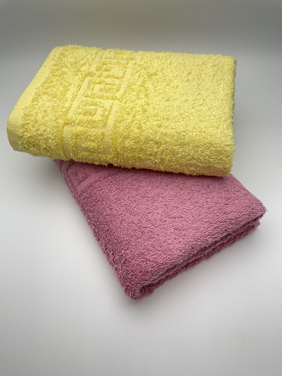 фото Комплект махровых полотенец для лица и тела "желтый+сирень" tm textile