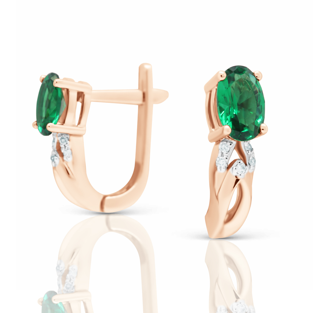 

Серьги из красного золота VALTERA 95210, бриллиант/изумруд искусственный, 095210