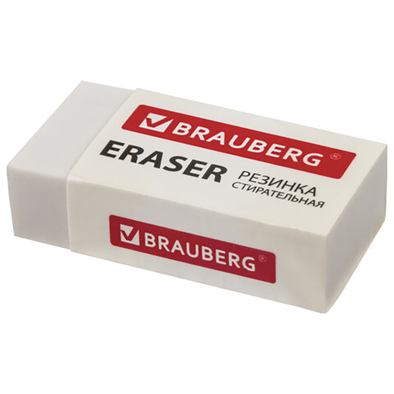 фото Ластик brauberg simple, 38х20х10 мм, белый, прямоугольный, картонный держатель, 228073