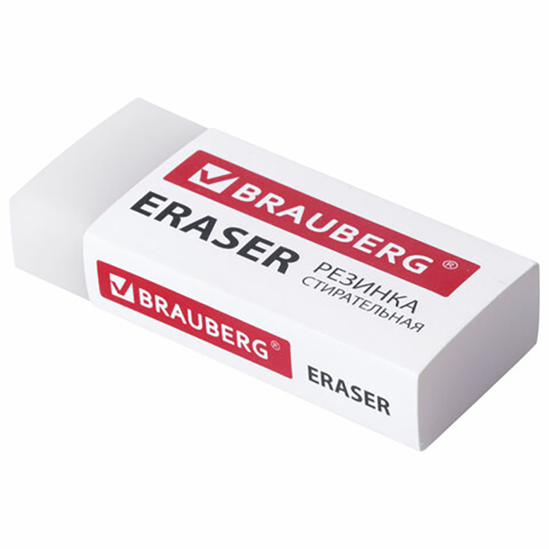 фото Ластик brauberg extra, 50х24х10 мм, белый, прямоугольный, эко пвх, картонный держатель