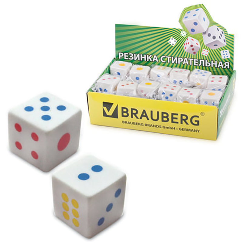

Ластик BRAUBERG Game, 24х24х24 мм, белый, ассорти, 223605, eraser-s-12