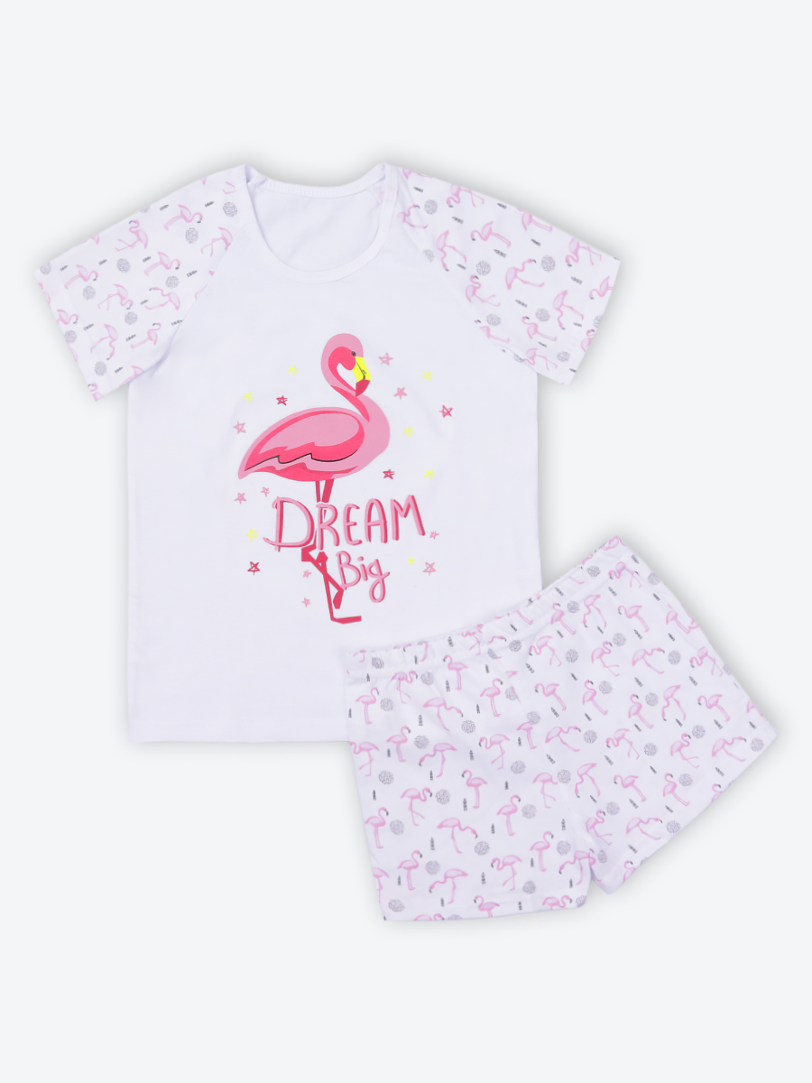 фото Комплект: футболка, шорты "flamingo" liza volkova 754741996 белый р.134