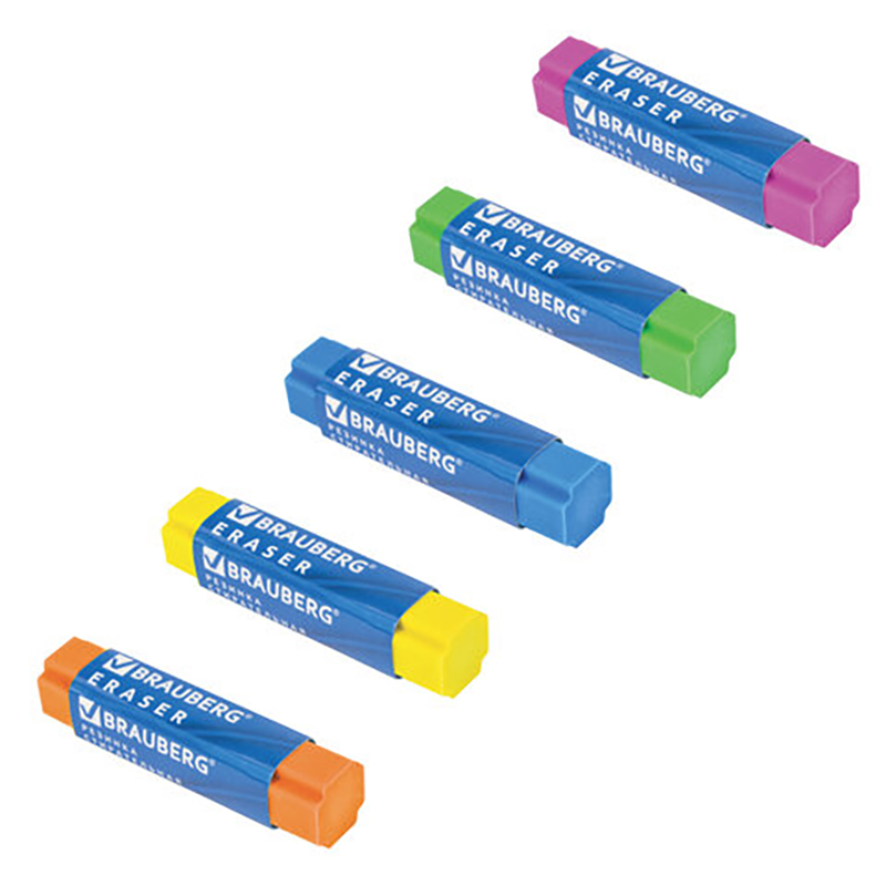 

Ластик BRAUBERG X-Erase, 68х15х15 мм, цвет ассорти, экологичный ПВХ, 228066, eraser-s-26