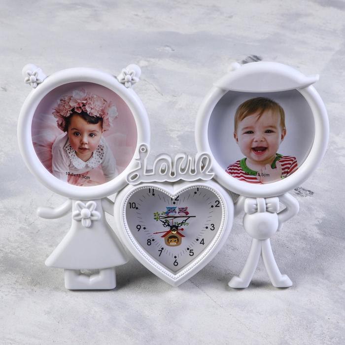 

Часы настенные с фоторамками "Love", плавный ход, d=10.5 см, 15 х 15 см