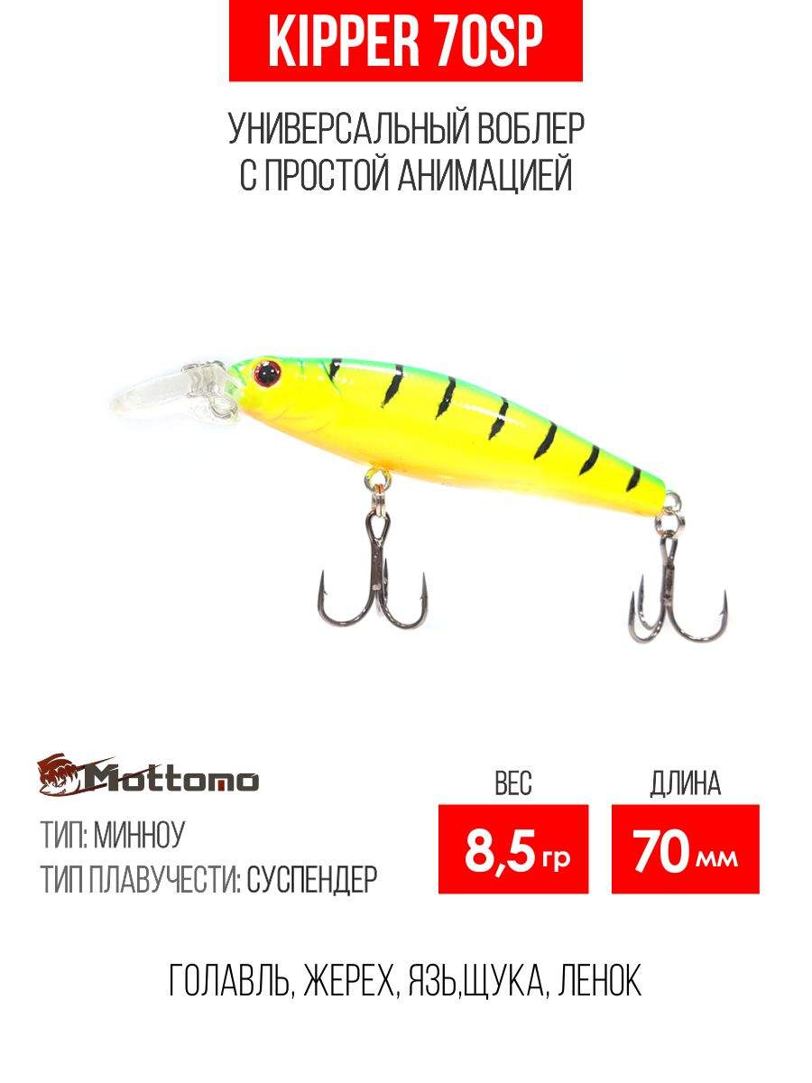 

Воблер Mottomo Kipper 70SP 8,5g Lime Tiger, Разноцветный, Kipper