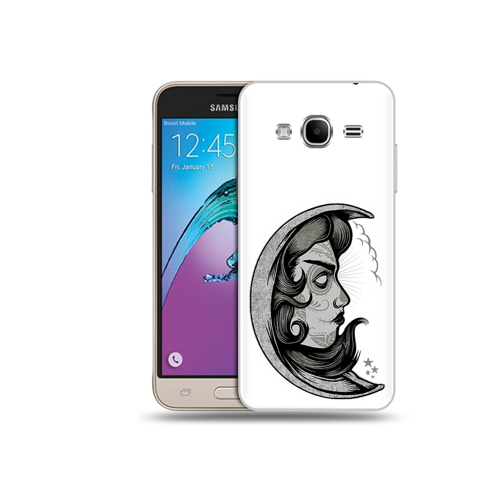 

Чехол MyPads Tocco для Samsung Galaxy J3 (2016) черно белая луна с лицом (PT29089.580.680), Прозрачный, Tocco