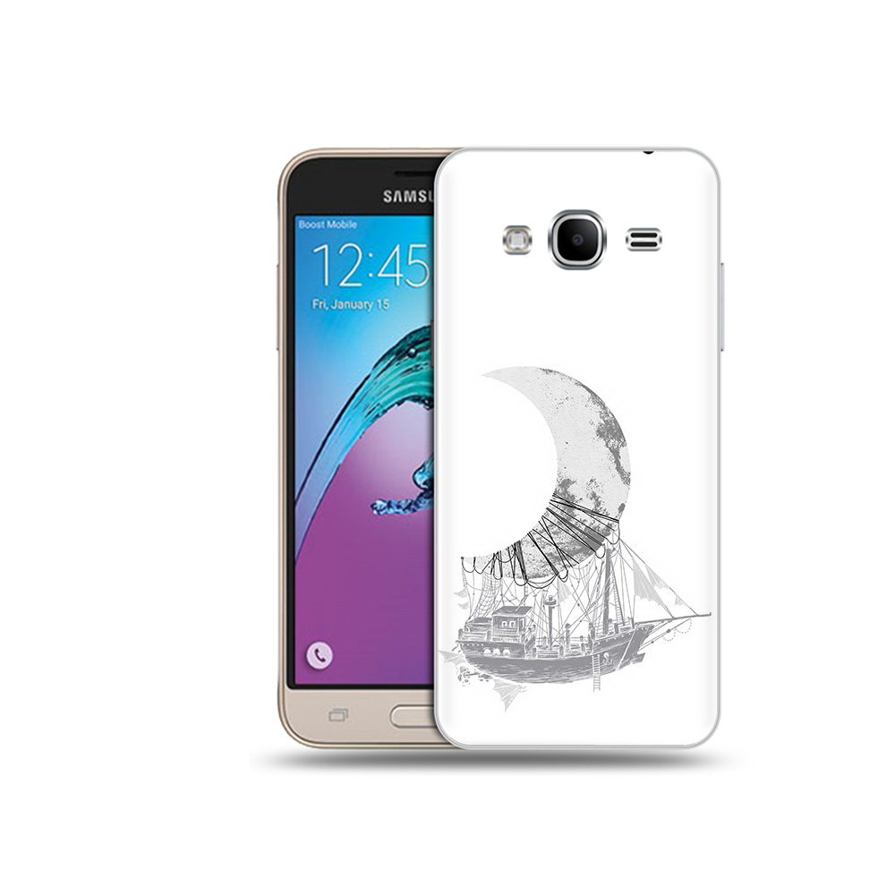 

Чехол MyPads Tocco для Samsung Galaxy J3 (2016) черно белый корабль полумесяц, Прозрачный, Tocco