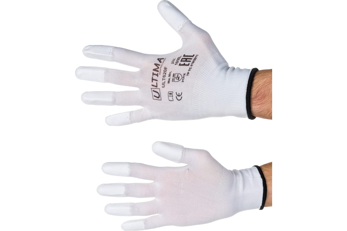 ULTIMA Перчатки нейлоновые с полиуретан покрыт кончиков пальцев, бел ULT620F/XL