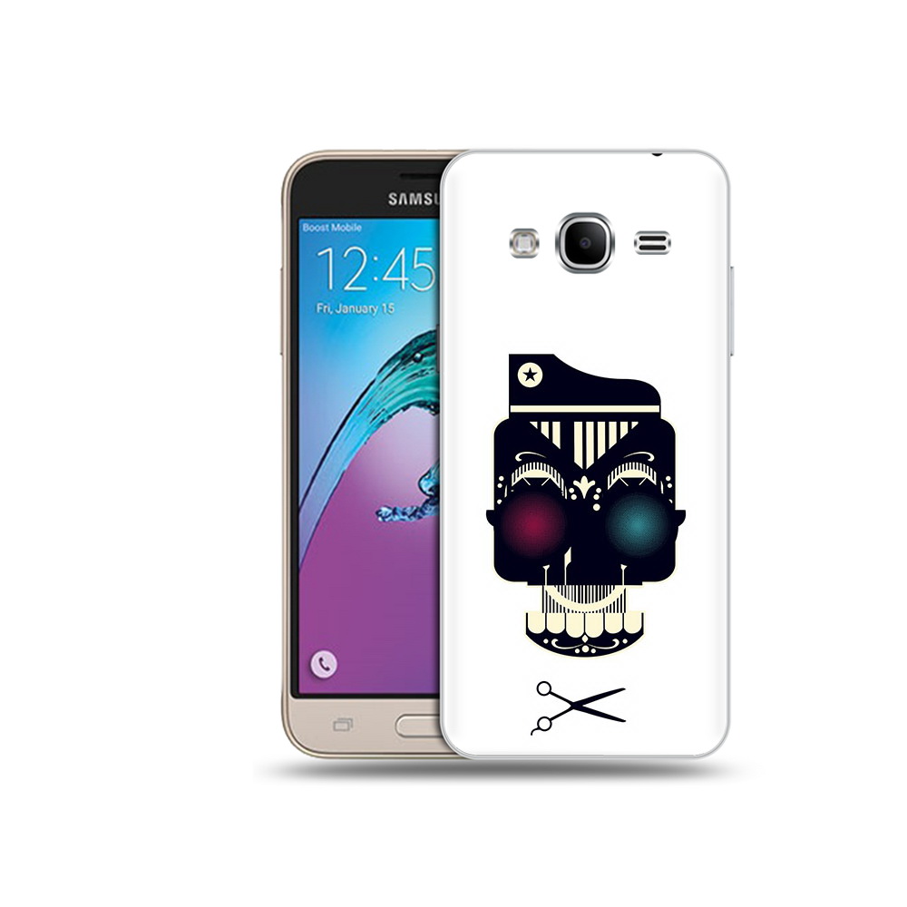 

Чехол MyPads Tocco для Samsung Galaxy J3 (2016) черно белый скелет с яркими глазами, Прозрачный, Tocco