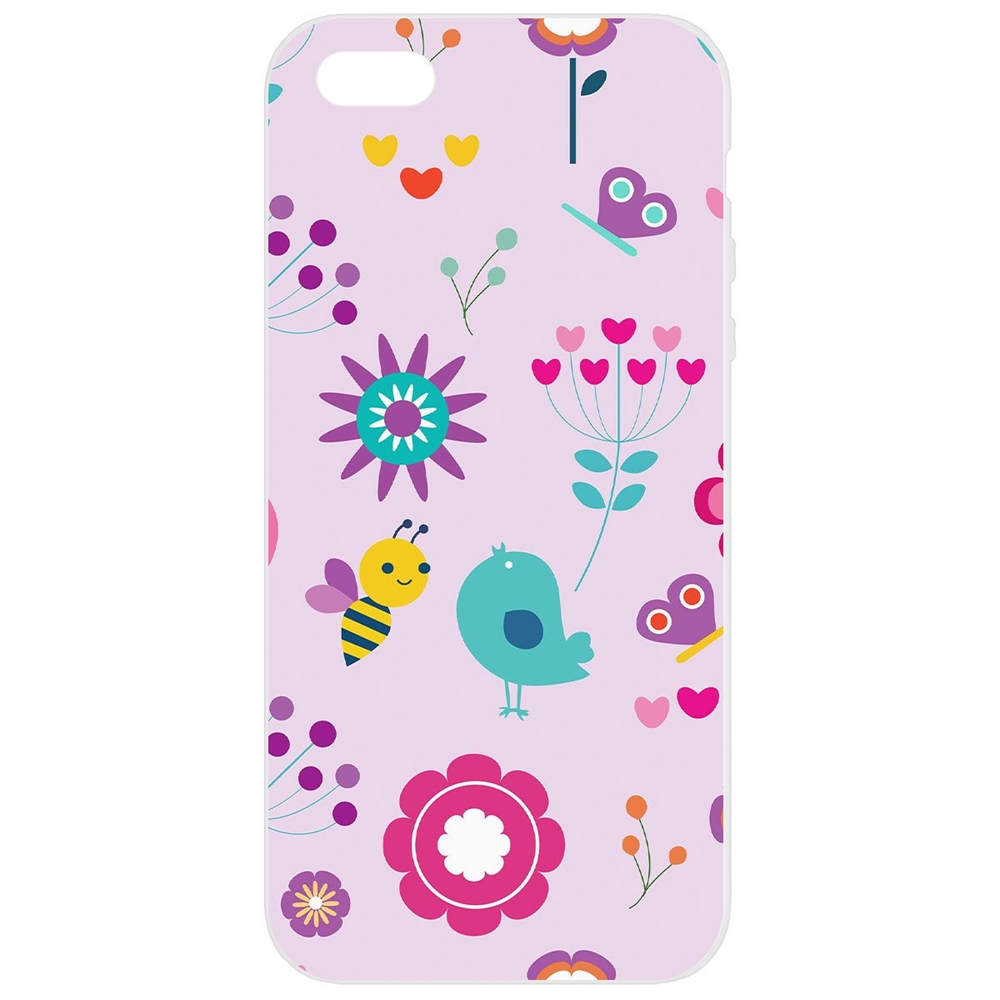 Чехол-накладка Krutoff Soft Case Цветочный паттерн 8 для iPhone 5/5s белая