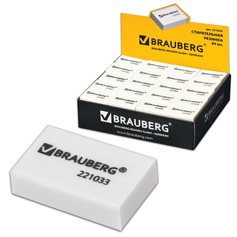 

Ластик BRAUBERG, 26х17х7 мм, белый, прямоугольный, 221033, eraser-s-30