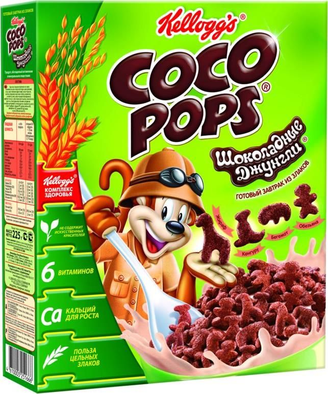 Готовый завтрак Kelloggs Coco Pops Шоколадные джунгли из злаков 225 г 169₽