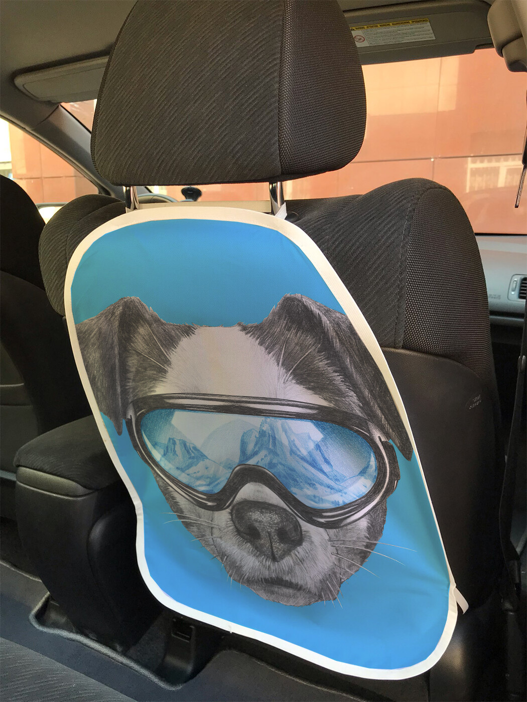 фото Накидка на спинку сиденья joyarty собака в горнолыжных очках, 45х62