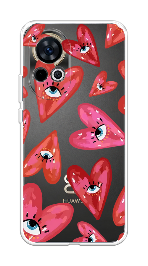 

Чехол на Huawei Nova 12 "Сердечки с глазами", Коричневый;красный;розовый, 6123050-1
