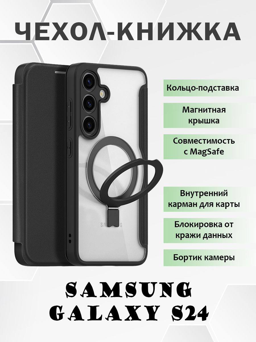 

Чехол книжка Dux Ducis для Samsung Galaxy S24, с MagSafe и кольцом-подставкой, черный, Samsung Galaxy S24