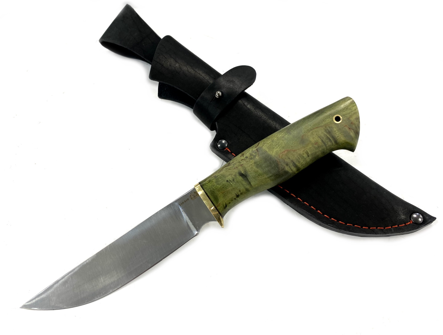 Нож Сковородихина Сибиряк, сталь 110х18, карельская береза, зеленая
