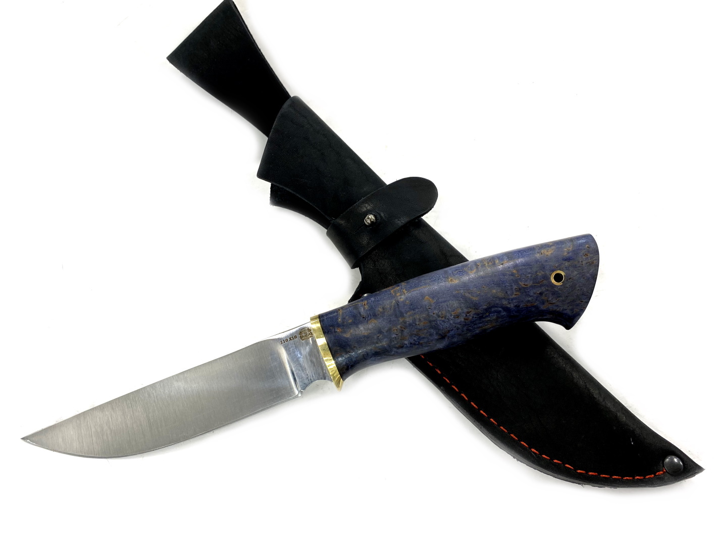 Нож Сковородихин Сибиряк, сталь 110х18, карельская береза, синяя