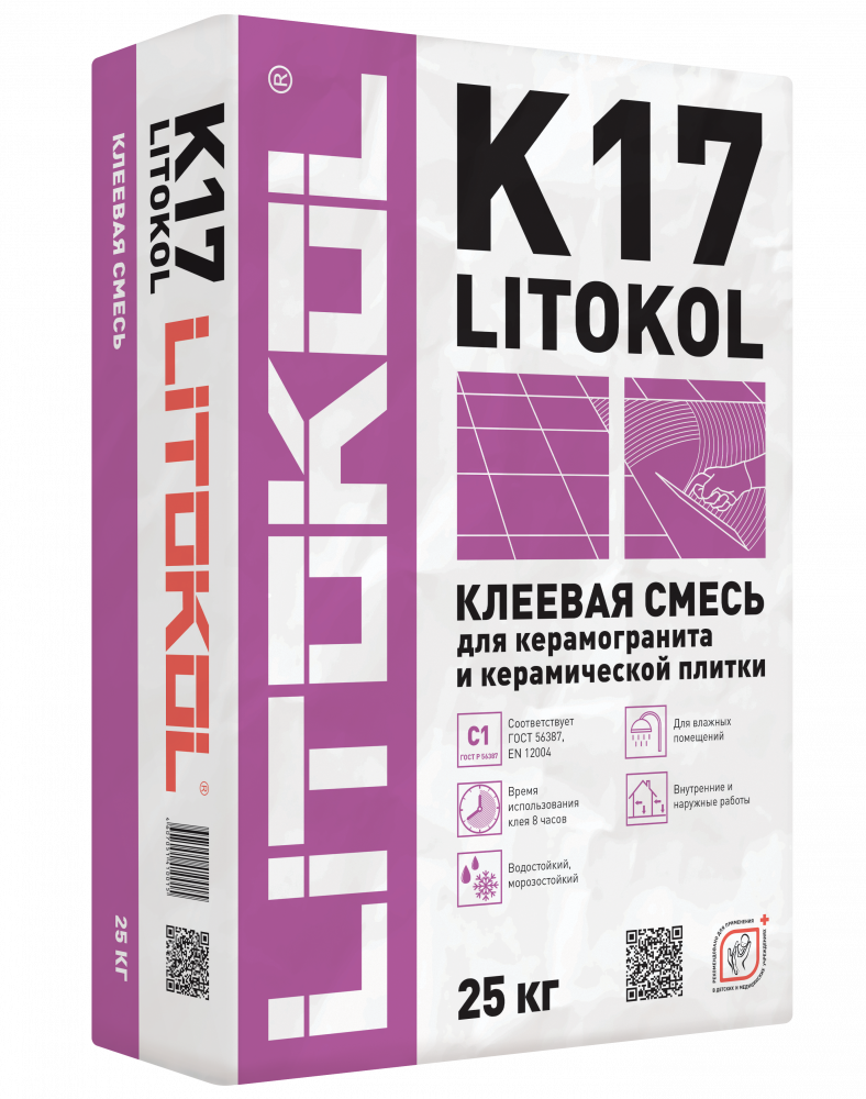 

Клей для плитки Litokol K17 водостойкий морозоустойчивый серый 25кг