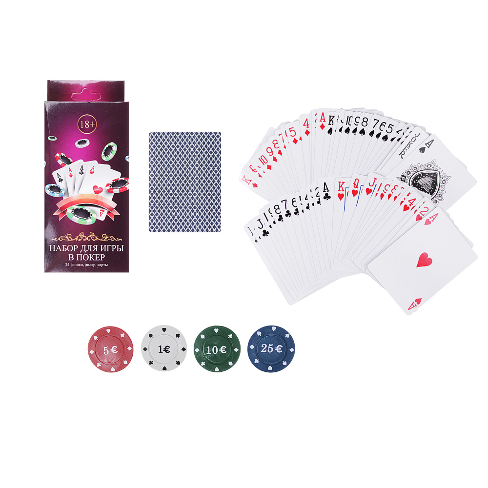 фото Набор для игры в покер ldgames, 7х4,2х14 см, 24 фишки дилер карты, пластик, бумага