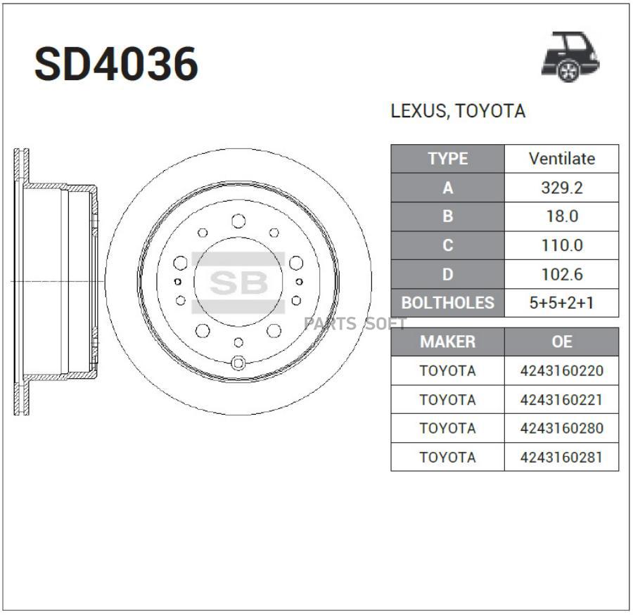 

SD4036_диск тормозной задний!\Toyota Land Cruiser 100 4.2TD/4.7 98> HI-Q, SD4036