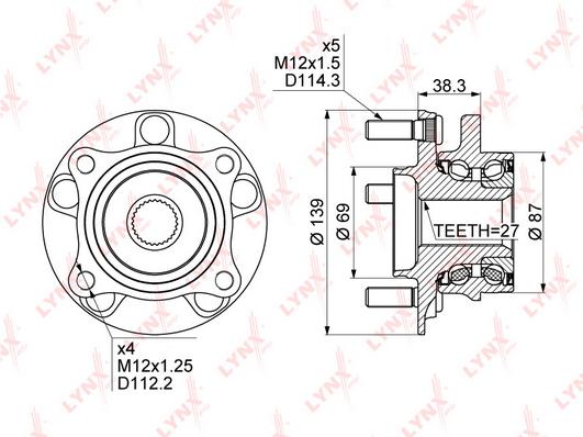 

Ступица передняя в сборе Mitsubishi 3000 GT/Lancer VII/Proudia/Dignity 90>05 Lynx WH1112