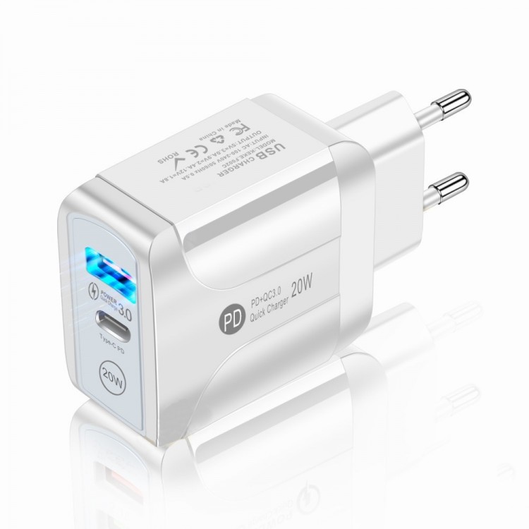 фото Зарядное устройство для быстрой зарядки pd20w 5v3a, usb, type-c qc3.0, белое box69