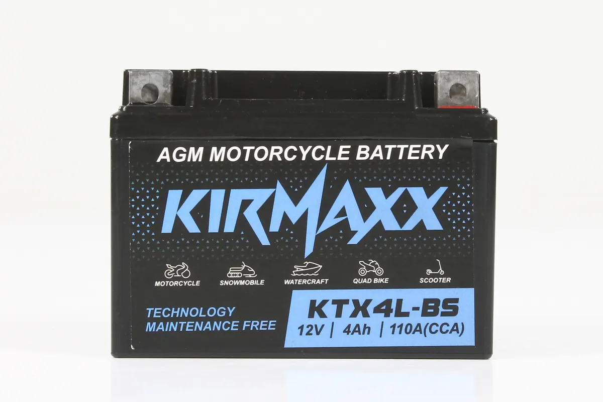 

Мото аккумулятор KirMaxx KTX4L-BS (YTX4L-BS) стартерный для мотоцикла AGM 12V 4 а/ч, KirMaxx KTX4L-BS