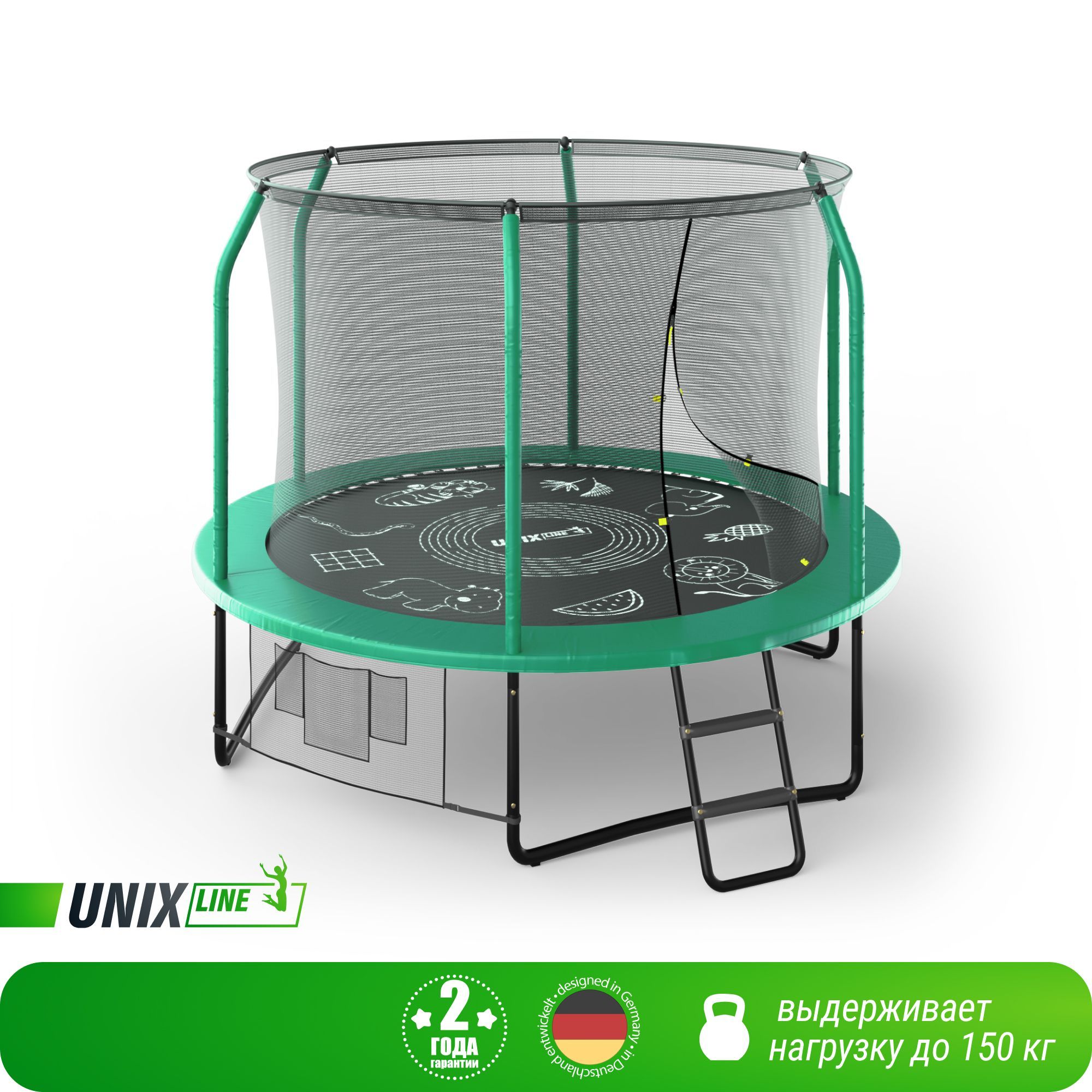 Батут каркасный UNIX Line SUPREME GAME 8 ft Green, общий диаметр 244 см, до 150 кг